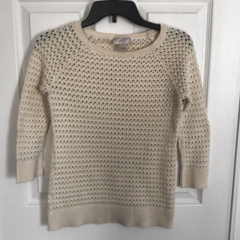 ANN TAYLOR LOFT Beige Chunky Knit Net Sweater SMALL